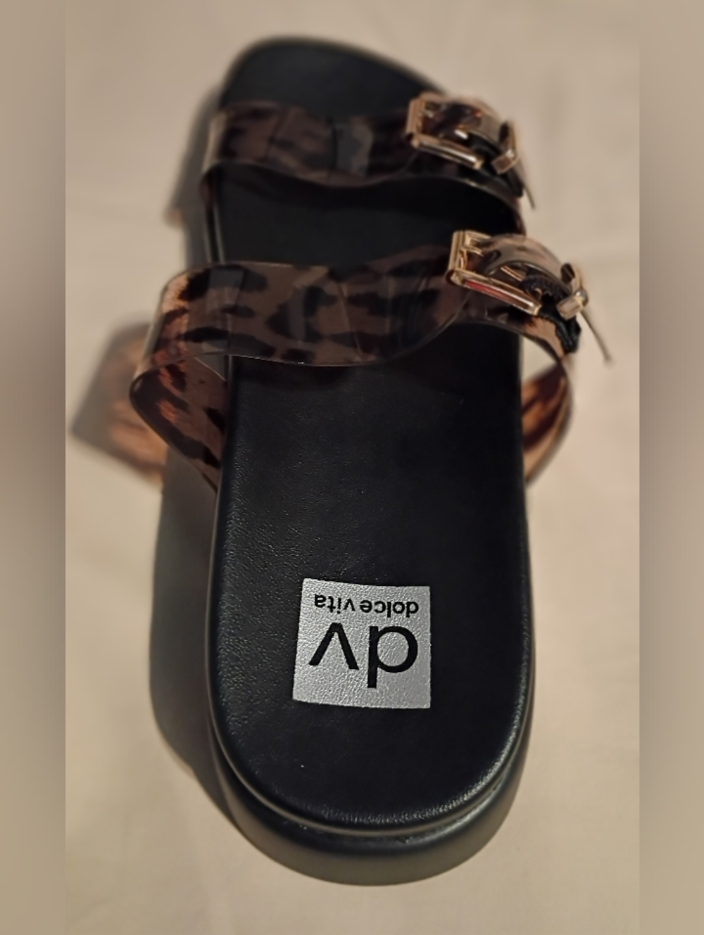 DV Dolce Vita Ubar Black & Leopard Clear Double-Buckle Slide Sandals -  Women 10 - Picture 5 of 7